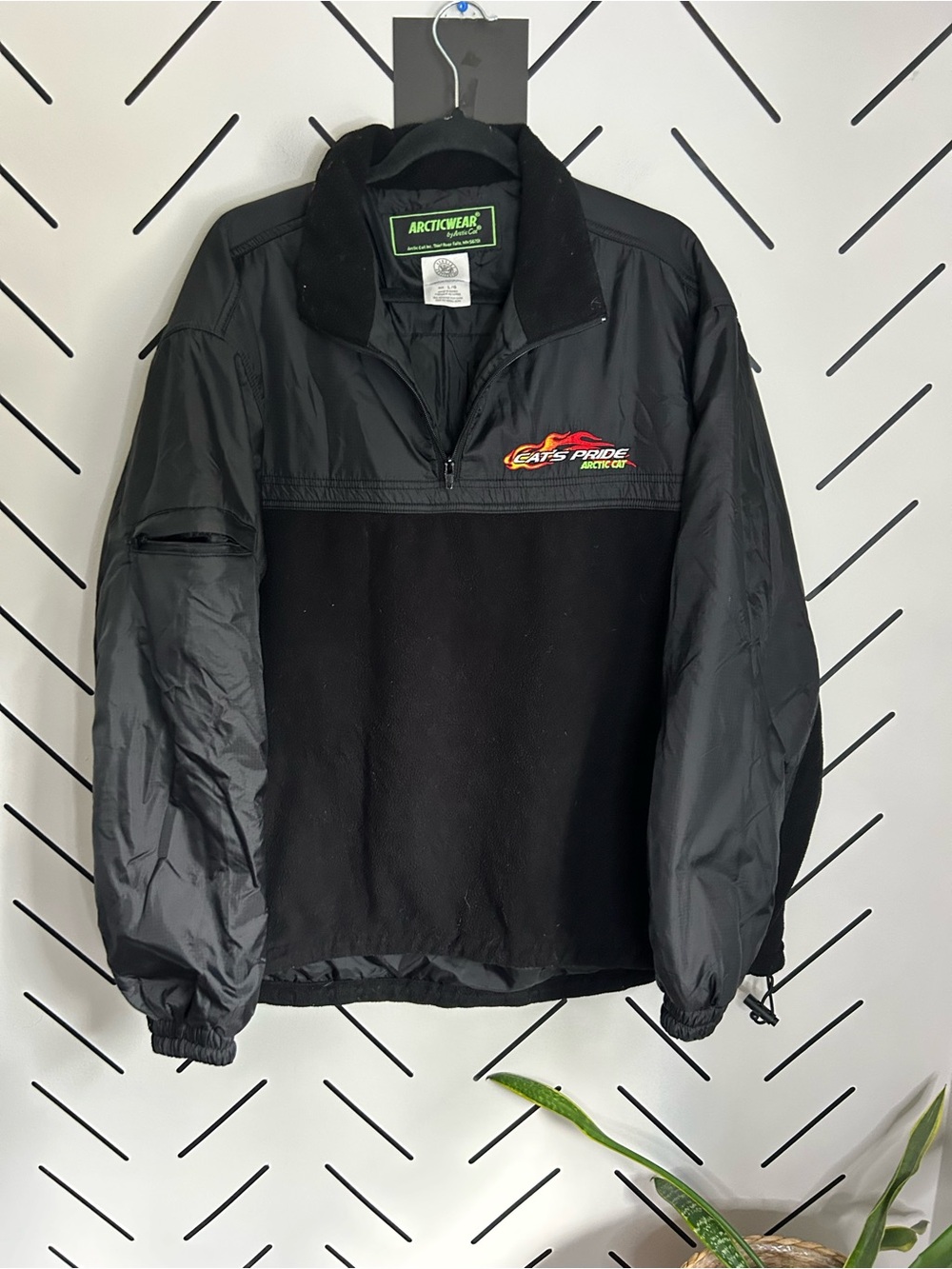 Vtg Arctic Cat Snowmobile Cats Pride Race Flames Pullover Lined Fleece Jacket